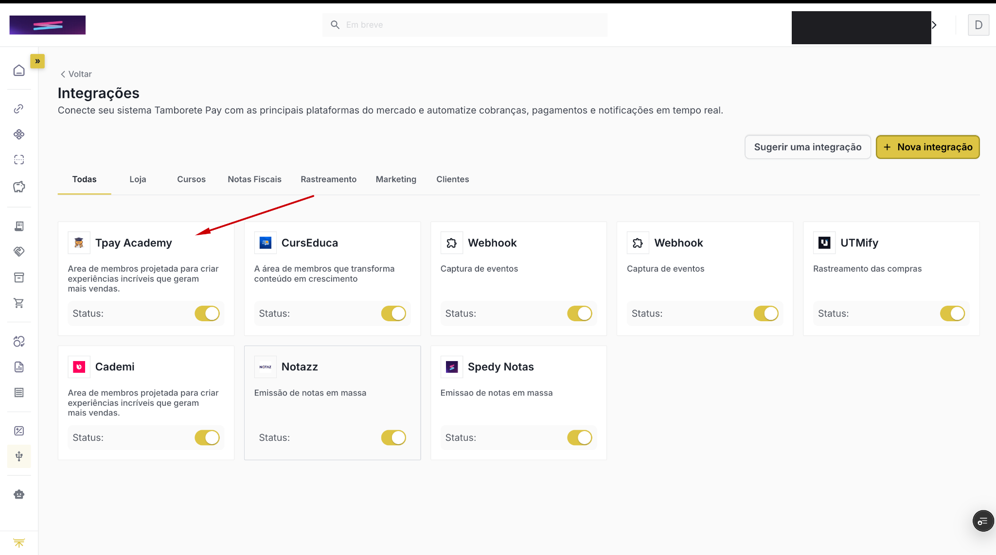 Tpay Academy já listada nas integrações do gateway